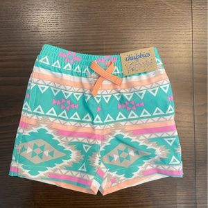 NWT Chubbies “the lil fuego” boys classic swim trunk - teal geometric - 12-18M